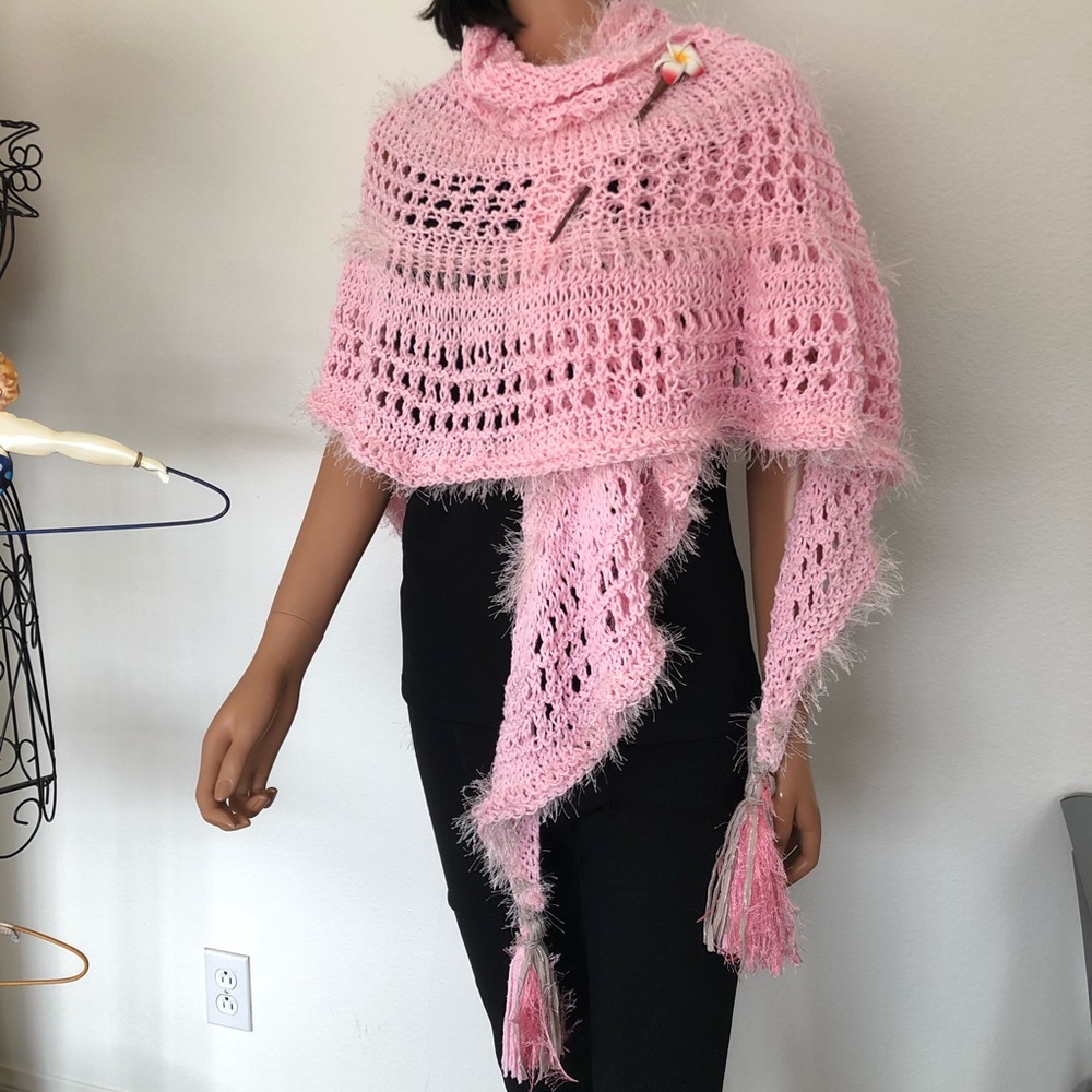 Hand Knits 2 Love Cotton Triangle Shawl Tassels